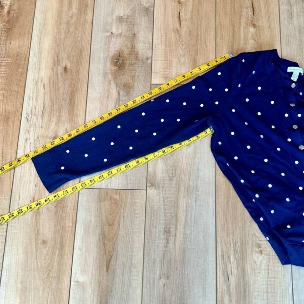 Charter Club Long Sleeve Button Up Polka Dot Cardigan Navy Blue/White Size Large - Picture 4 of 11